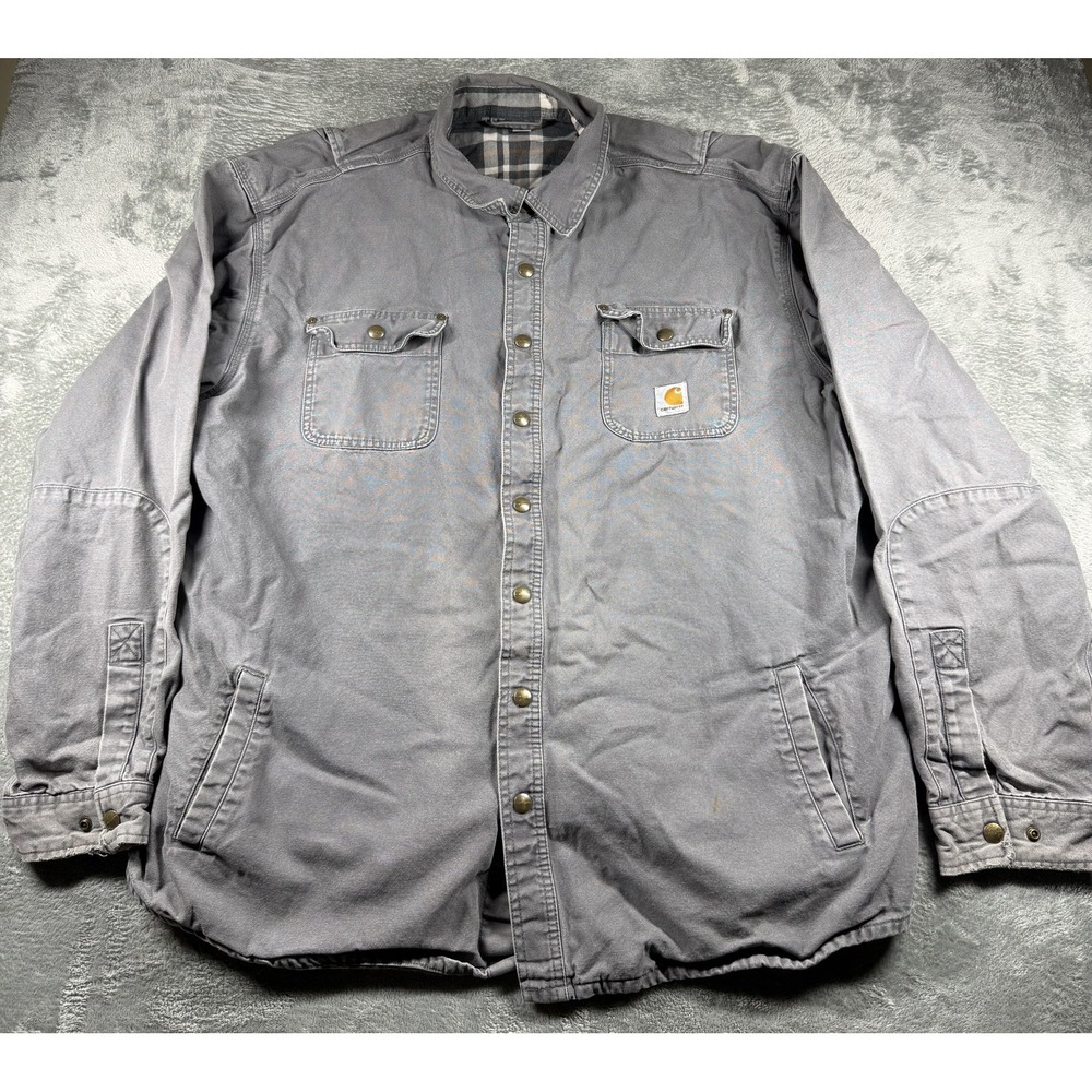 Carhartt 100590 Shirt Jacket Mens 3XL Tall Gray Canvas Flannel Lined Workwear